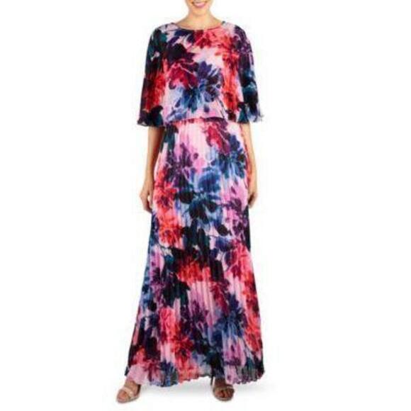 Donna Ricco Pleated Maxi Dress Popover S BLUE Mutli 6 - Picture 1 of 1
